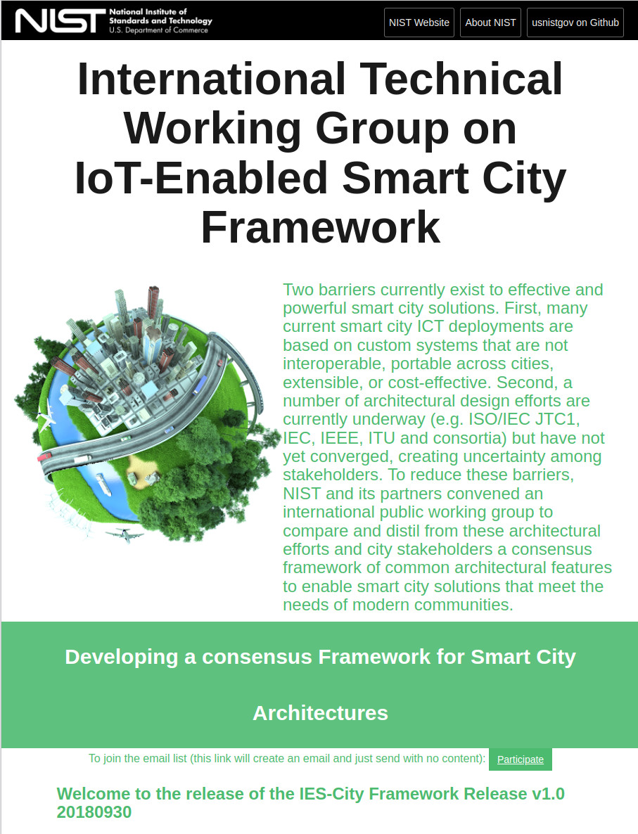 International Technical Working Group on IoT-Enabled Smart City Framework