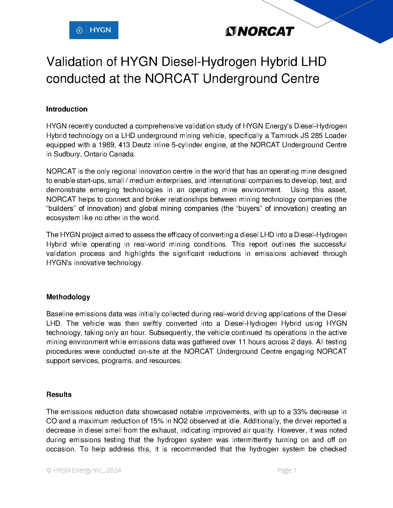 Norcat Third Party Hydrogen-Diesel