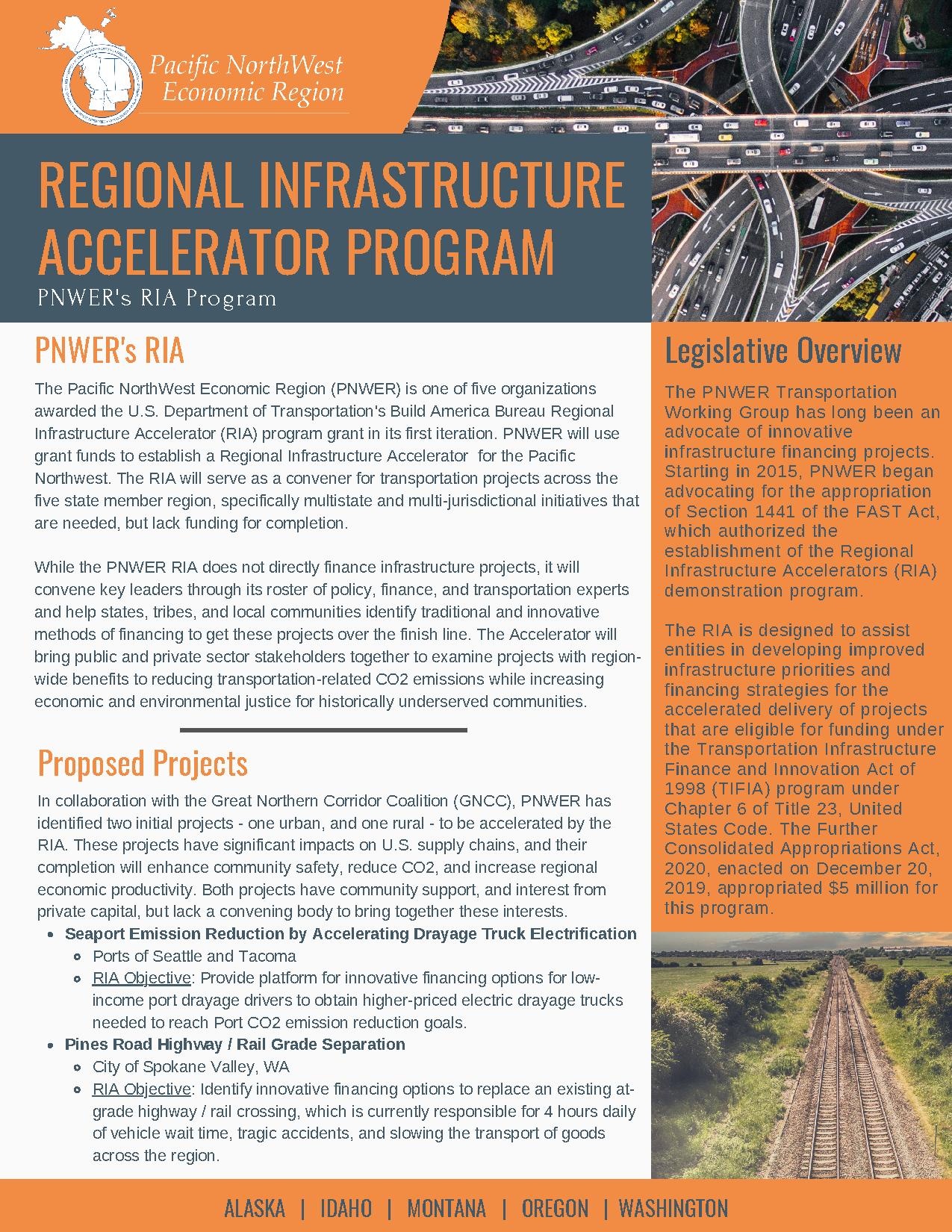 Regional Infrastructure Accelerator (RIA) Program Flyer