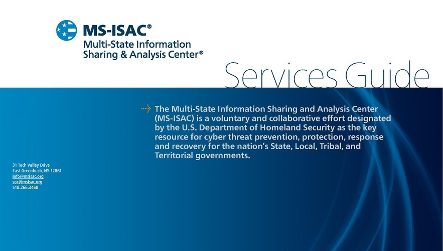 Multi-State Information Sharing and Analysis Center (MS-ISAC)Guide Book