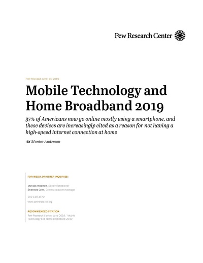 2019 Mobile Technology and Home Broadband Fact Sheet