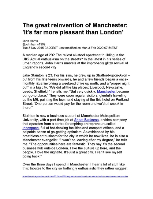 The Guardian: The Great Reinvention of Manchester